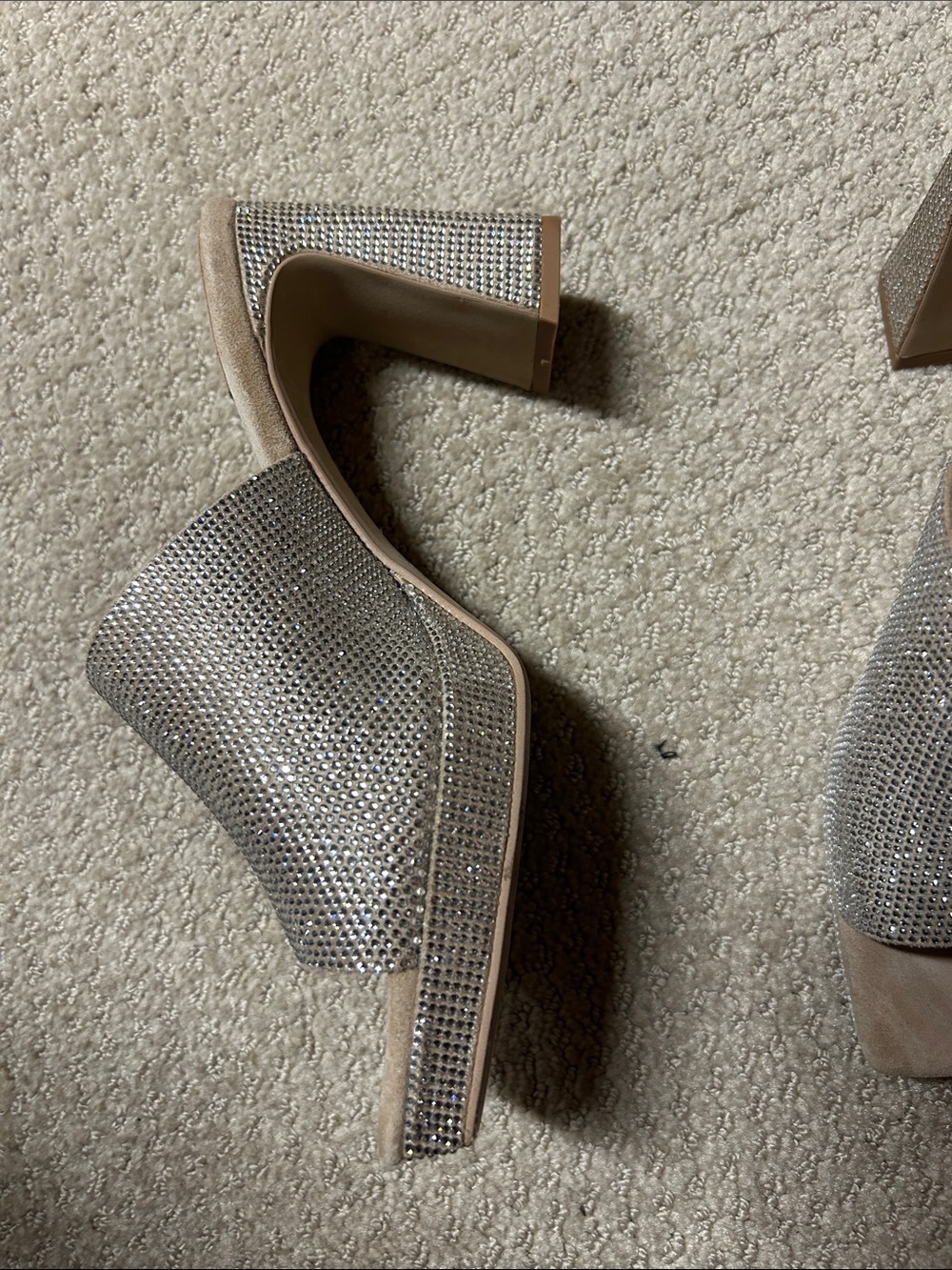 Jeffrey Campbell Beige Crystal Embellished Slide Mules